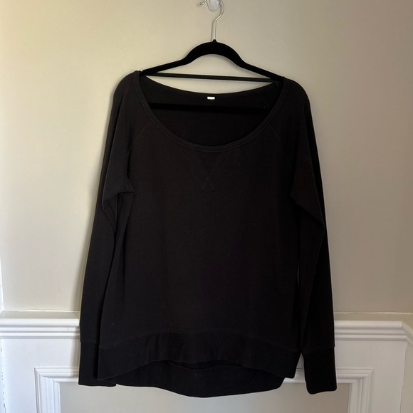 Lululemon Meditate L/S Pullover Sweatshirt High/Low Black French Terry Sz 10 - Picture 2 of 8